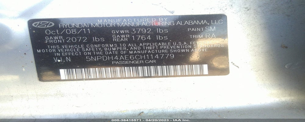 5NPDH4AE6CH114779 2012 HYUNDAI ELANTRA photo no. 9
