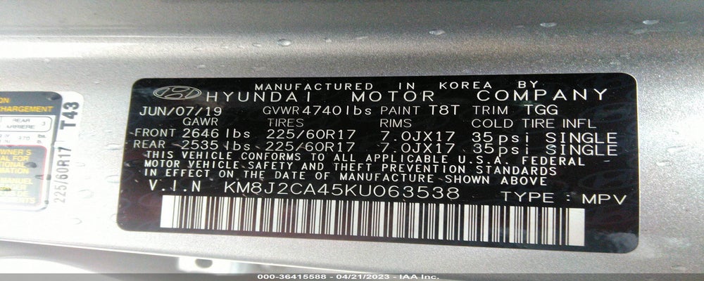 KM8J2CA45KU063538 2019 HYUNDAI TUCSON photo no. 9