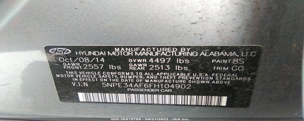 5NPE34AF6FH104902 2015 HYUNDAI SONATA photo no. 9