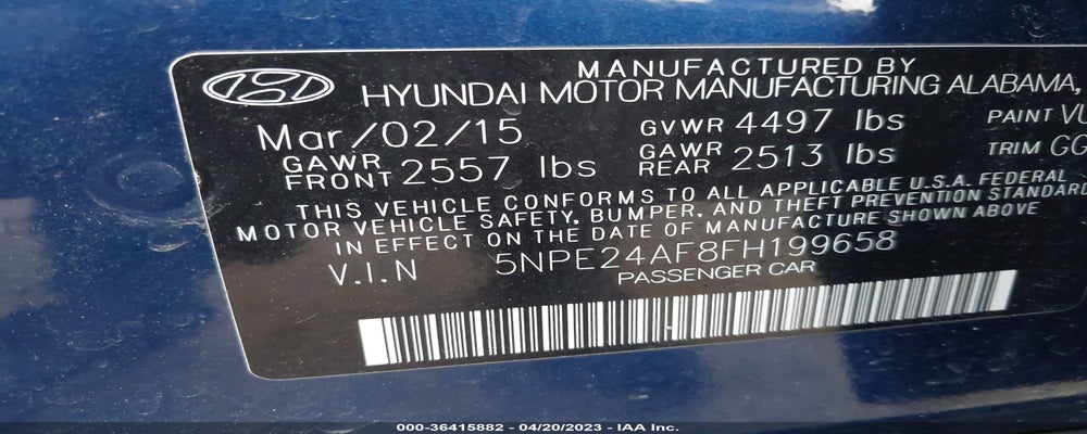 5NPE24AF8FH199658 2015 HYUNDAI SONATA photo no. 9