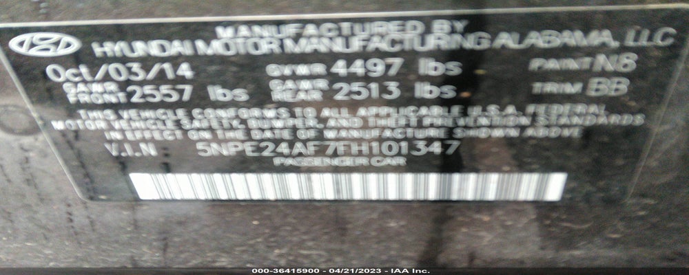 5NPE24AF7FH101347 2015 HYUNDAI SONATA photo no. 9