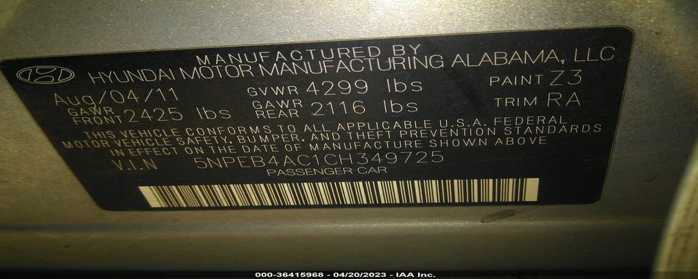 5NPEB4AC1CH349725 2012 HYUNDAI SONATA photo no. 9