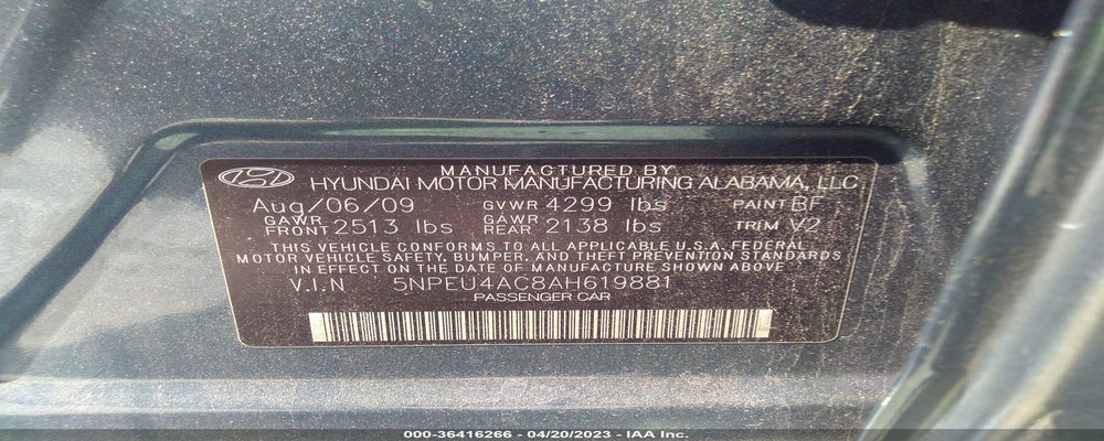 5NPEU4AC8AH619881 2010 HYUNDAI SONATA photo no. 9