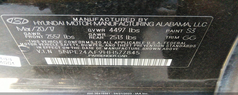5NPE24AF9HH577845 2017 HYUNDAI SONATA photo no. 9