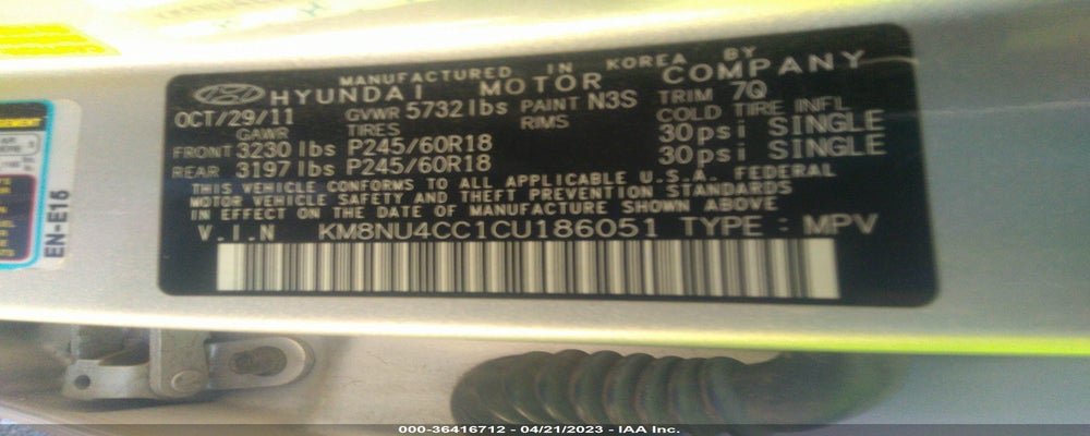 KM8NU4CC1CU186051 2012 HYUNDAI VERACRUZ photo no. 9