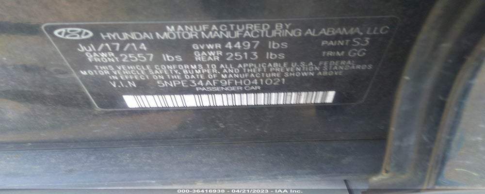 5NPE34AF9FH041021 2015 HYUNDAI SONATA photo no. 9