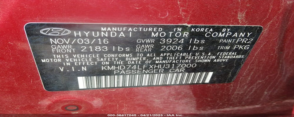 KMHD74LFXHU317000 2017 HYUNDAI ELANTRA photo no. 9