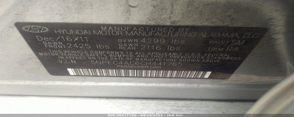 5NPEC4AC6CH441765 2012 HYUNDAI SONATA photo no. 9