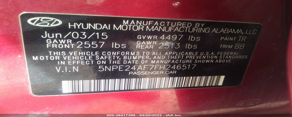 5NPE24AF7FH246517 2015 HYUNDAI SONATA photo no. 9