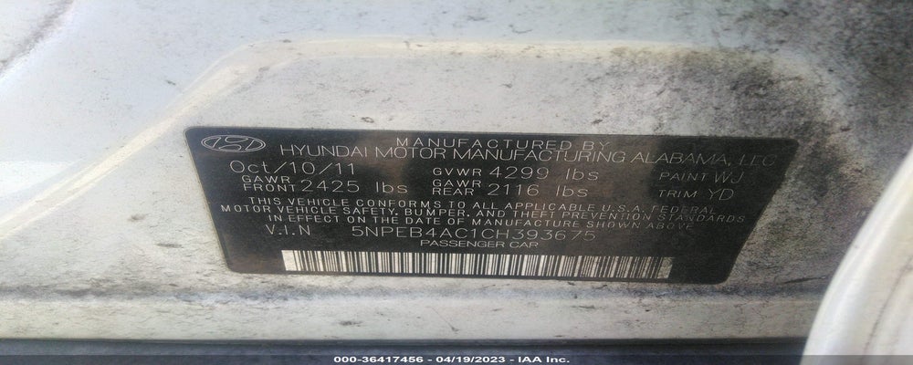 5NPEB4AC1CH393675 2012 HYUNDAI SONATA photo no. 9