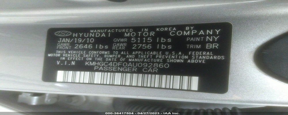 KMHGC4DF0AU092860 2010 HYUNDAI GENESIS photo no. 9