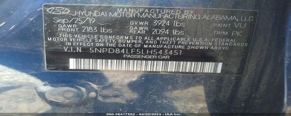 5NPD84LF5LH543451 2020 HYUNDAI ELANTRA photo no. 9