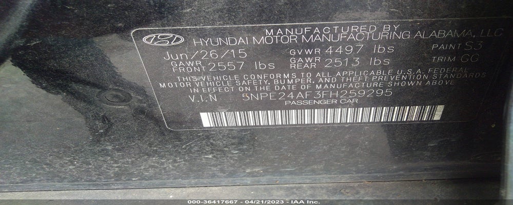 5NPE24AF3FH259295 2015 HYUNDAI SONATA photo no. 9