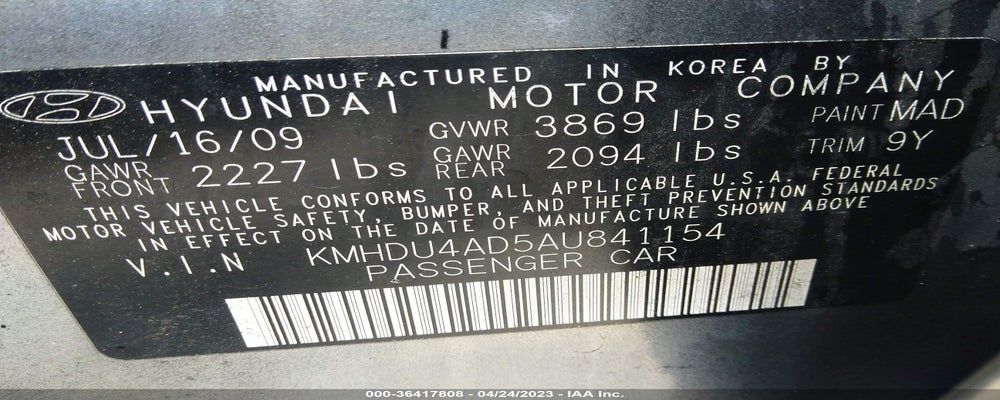 KMHDU4AD5AU841154 2010 HYUNDAI ELANTRA photo no. 9