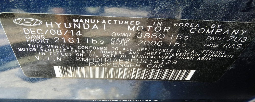 KMHDH4AE2FU414129 2015 HYUNDAI ELANTRA photo no. 9