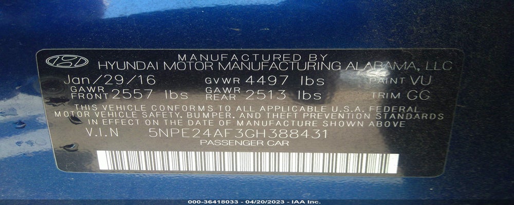 5NPE24AF3GH388431 2016 HYUNDAI SONATA photo no. 9