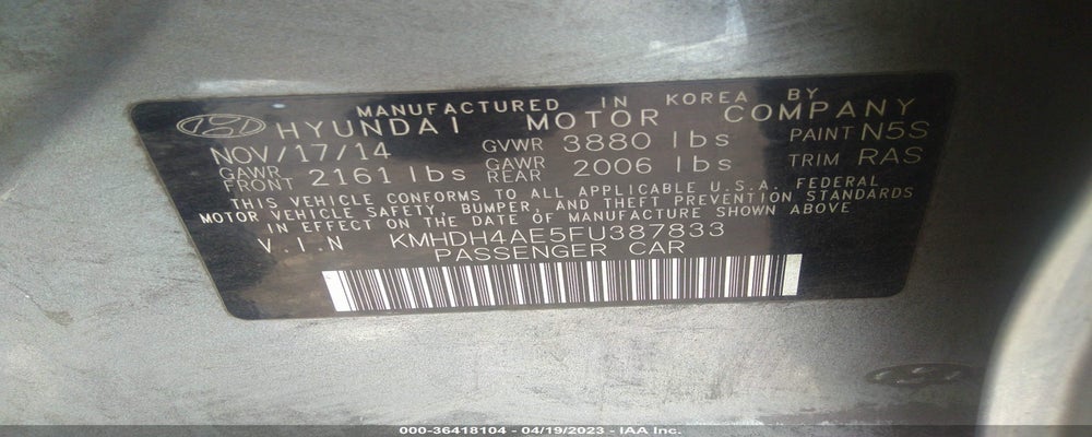 KMHDH4AE5FU387833 2015 HYUNDAI ELANTRA photo no. 9
