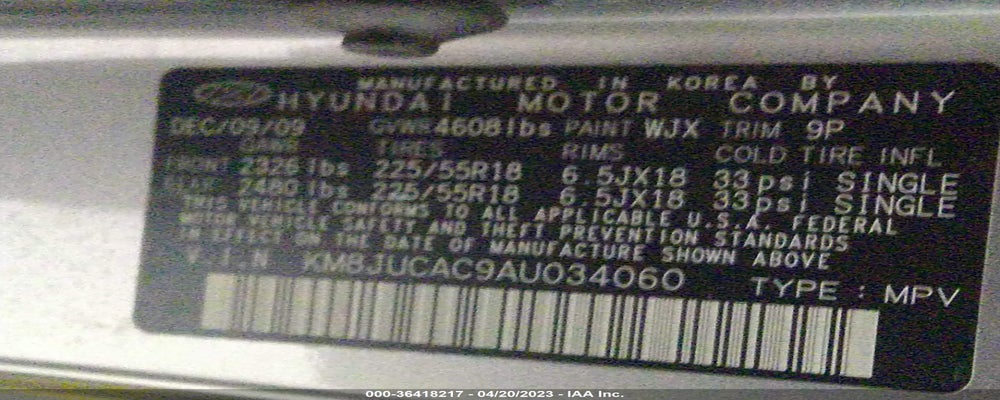 KM8JUCAC9AU034060 2010 HYUNDAI TUCSON photo no. 9