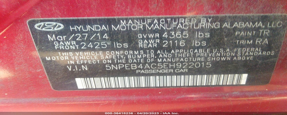 5NPEB4AC5EH922015 2014 HYUNDAI SONATA photo no. 9