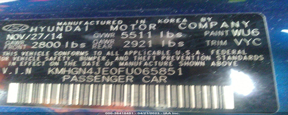 KMHGN4JE0FU065851 2015 HYUNDAI GENESIS photo no. 9