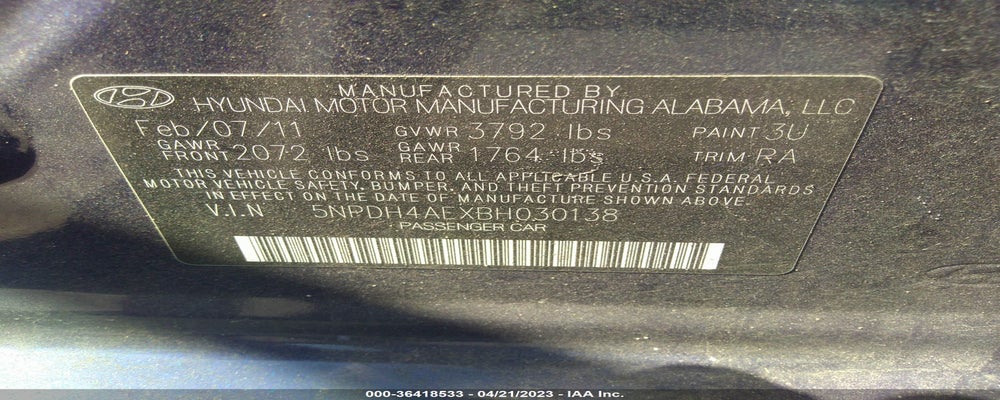 5NPDH4AEXBH030138 2011 HYUNDAI ELANTRA photo no. 9