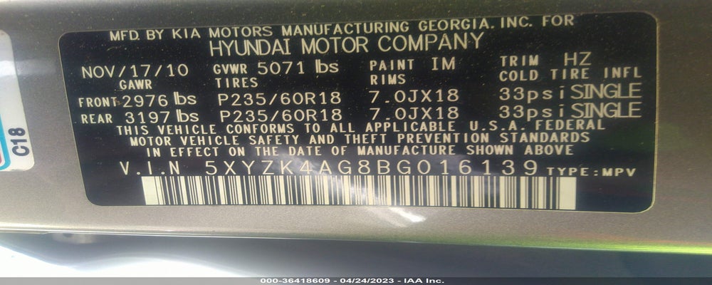 5XYZK4AG8BG016139 2011 HYUNDAI SANTA FE photo no. 9