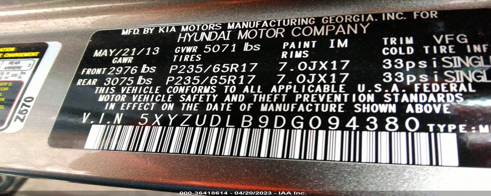5XYZUDLB9DG094380 2013 HYUNDAI SANTA FE photo no. 9