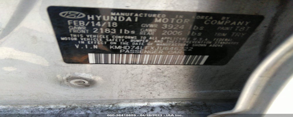 KMHD74LFXJU646222 2018 HYUNDAI ELANTRA photo no. 9