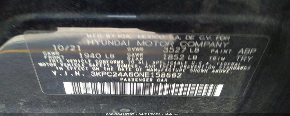 3KPC24A60NE158662 2022 HYUNDAI ACCENT photo no. 9