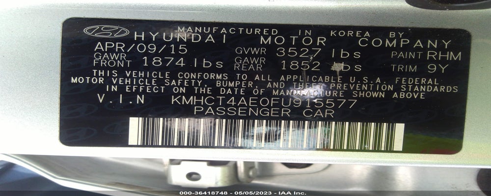 KMHCT4AE0FU915577 2015 HYUNDAI ACCENT photo no. 9