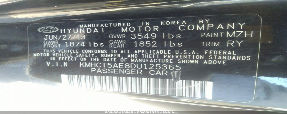KMHCT5AE8DU125365 2013 HYUNDAI ACCENT photo no. 9