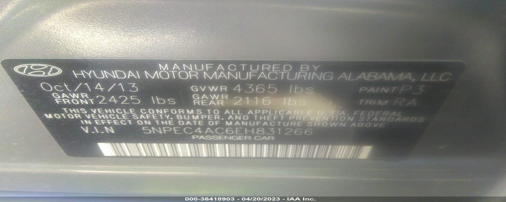 5NPEC4AC6EH831266 2014 HYUNDAI SONATA photo no. 9