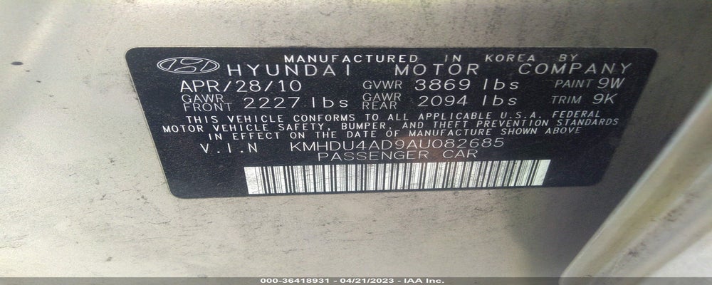 KMHDU4AD9AU082685 2010 HYUNDAI ELANTRA photo no. 9