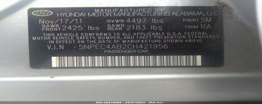 5NPEC4AB2CH421956 2012 HYUNDAI SONATA photo no. 9