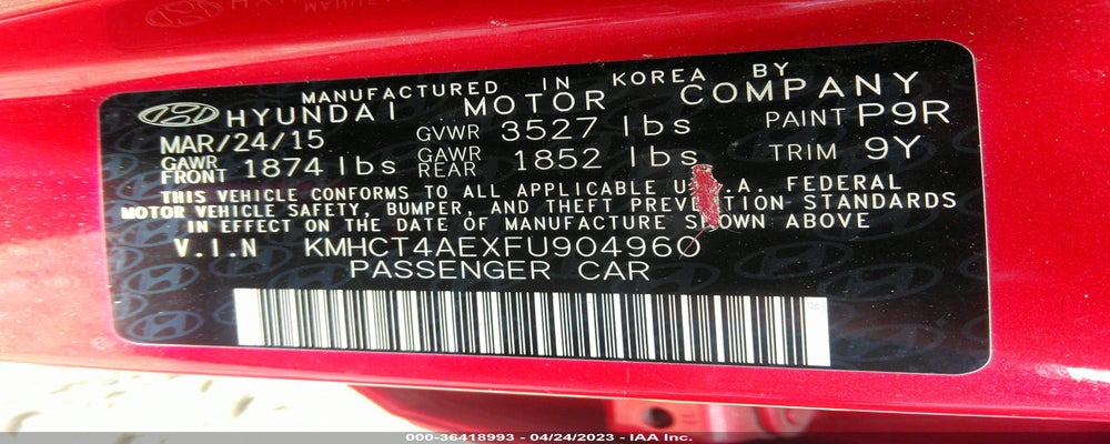 KMHCT4AEXFU904960 2015 HYUNDAI ACCENT photo no. 9