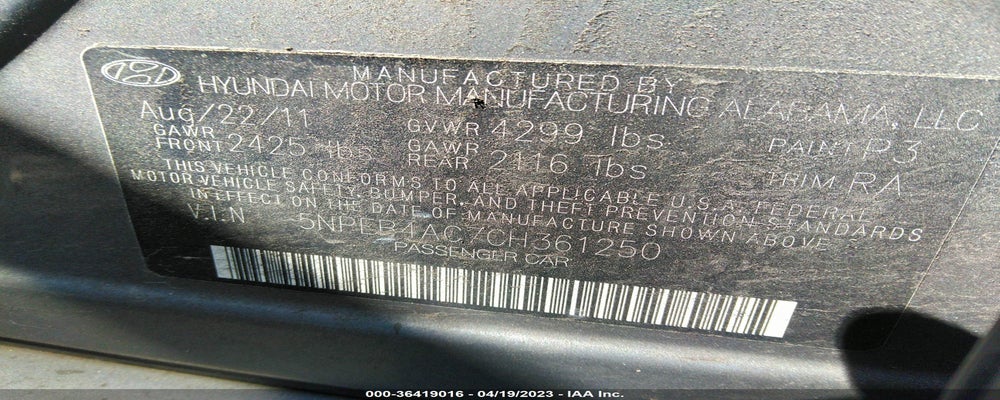 5NPEB4AC7CH361250 2012 HYUNDAI SONATA photo no. 9