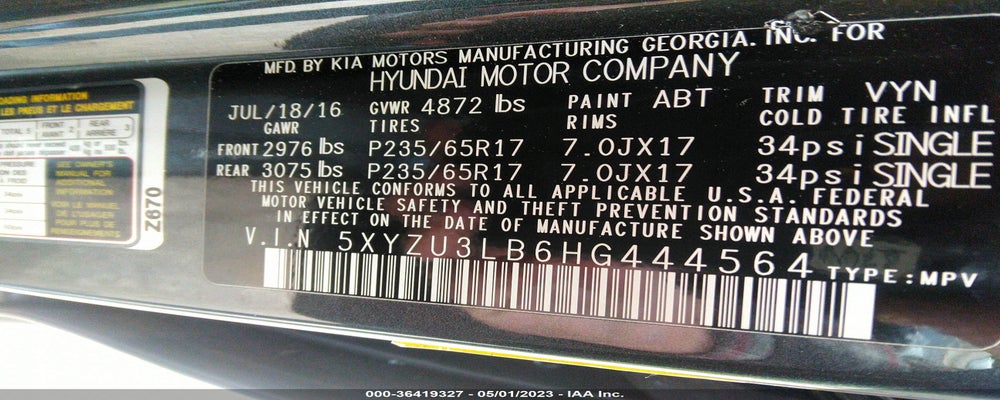 5XYZU3LB6HG444564 2017 HYUNDAI SANTA FE SPORT photo no. 9