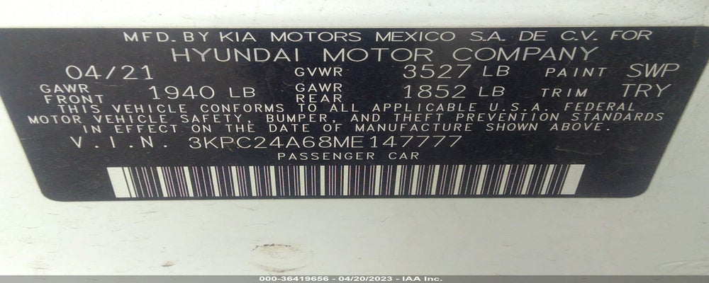 3KPC24A68ME147777 2021 HYUNDAI ACCENT photo no. 9