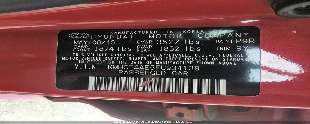 KMHCT4AE5FU934139 2015 HYUNDAI ACCENT photo no. 9