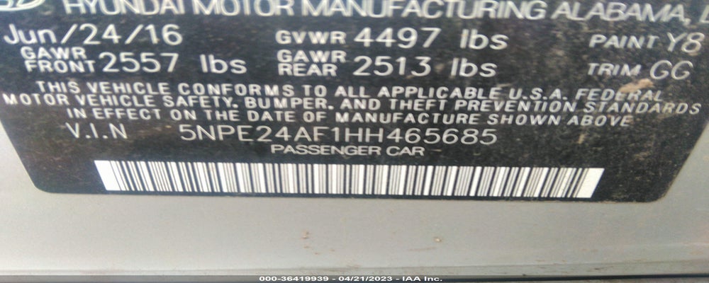 5NPE24AF1HH465685 2017 HYUNDAI SONATA photo no. 9