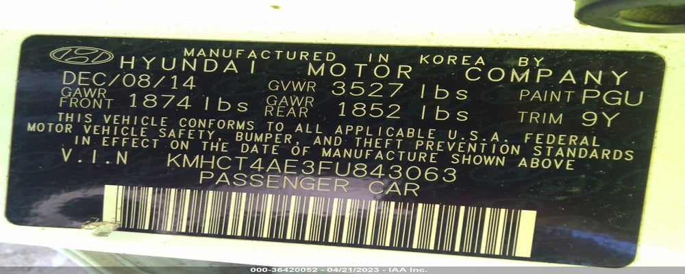 KMHCT4AE3FU843063 2015 HYUNDAI ACCENT photo no. 9
