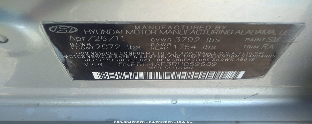 5NPDH4AE3BH059609 2011 HYUNDAI ELANTRA photo no. 9