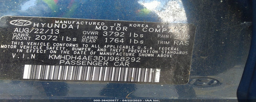 KMHDH4AE3DU968292 2013 HYUNDAI ELANTRA photo no. 9