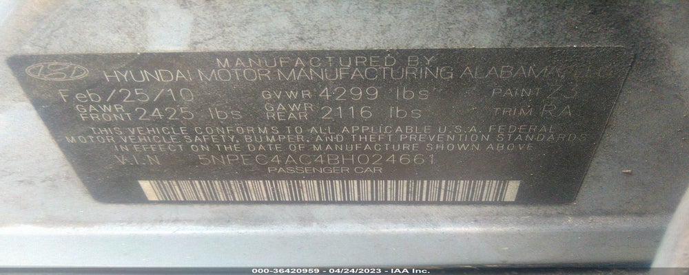 5NPEC4AC4BH024661 2011 HYUNDAI SONATA photo no. 9