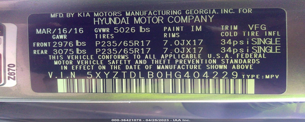 5XYZTDLB0HG404229 2017 HYUNDAI SANTA FE SPORT photo no. 9