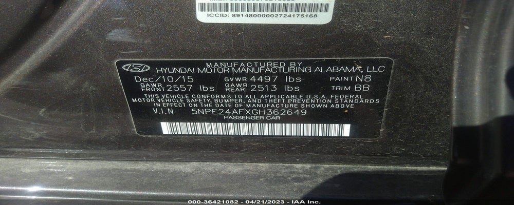 5NPE24AFXGH362649 2016 HYUNDAI SONATA photo no. 9