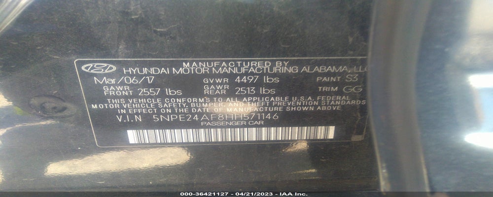 5NPE24AF8HH571146 2017 HYUNDAI SONATA photo no. 9