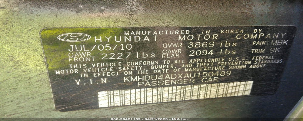 KMHDU4ADXAU150489 2010 HYUNDAI ELANTRA photo no. 9