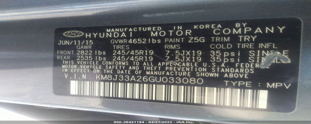 KM8J33A26GU033080 2016 HYUNDAI TUCSON photo no. 9