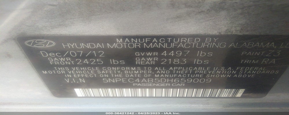 5NPEC4AB5DH659009 2013 HYUNDAI SONATA photo no. 9